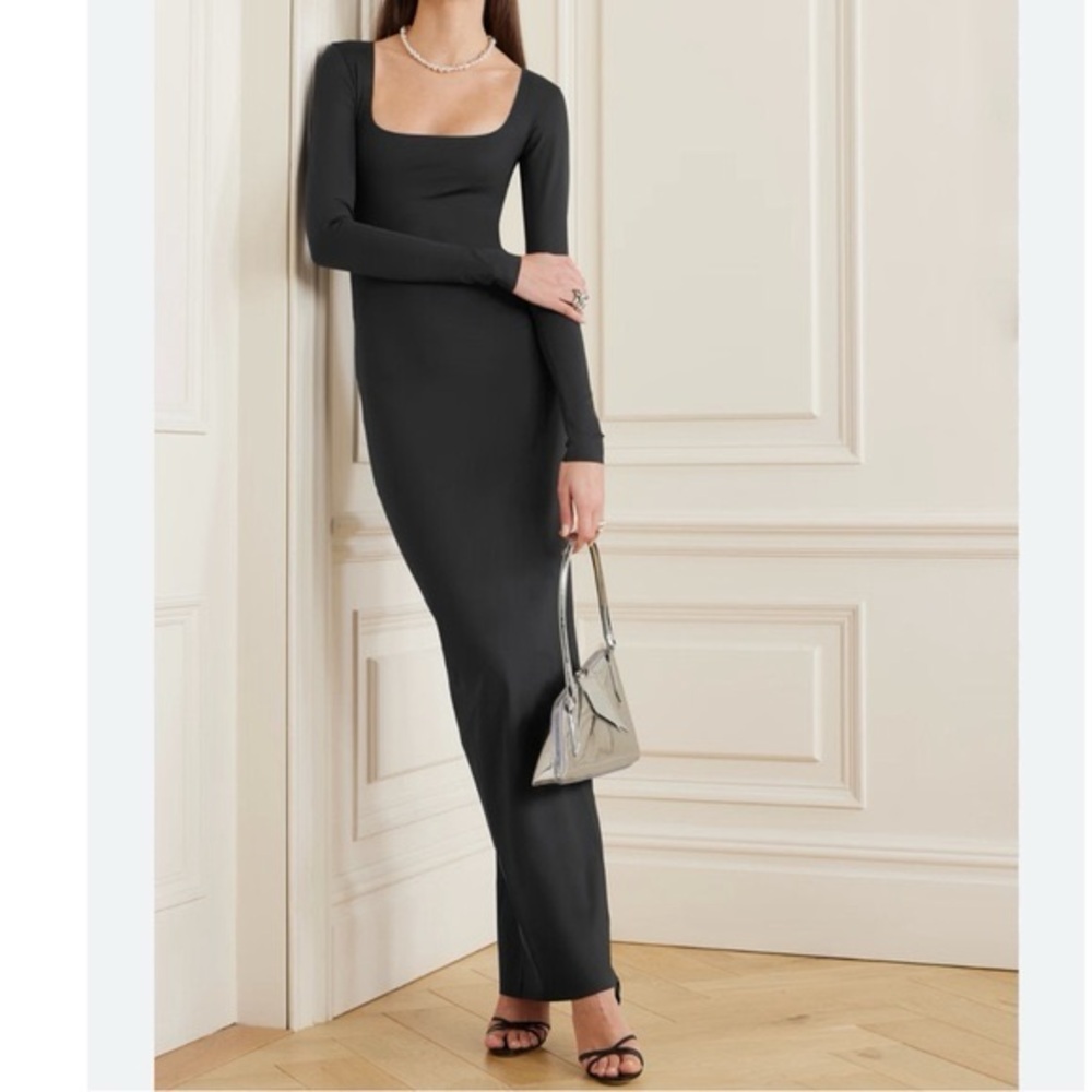 SKIMS Long Sleeve Slip Dress Onyx